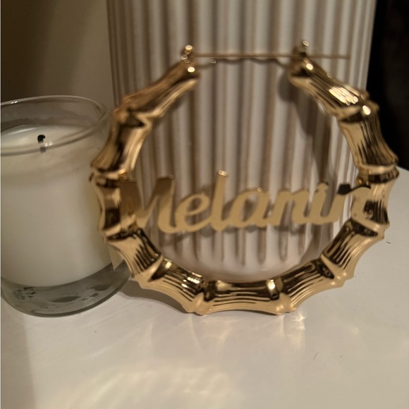 Gold Melanin Wording Bangle Earrings - Picture 2 of 3